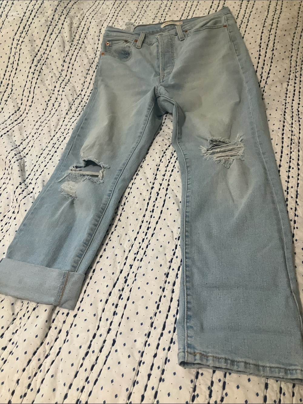 Levi's Light Blue Distressed Wedgie Straight Jeans